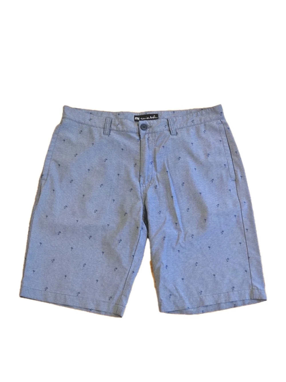 Travis Mathew Golf Shorts Mens 35 Palm Trees Performance Stretch 11" Inseam Blue